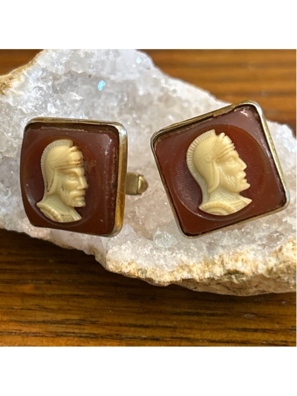 Men's SWANK Amber Gold Tone Roman Soldier Cameo Cuff Links One Size